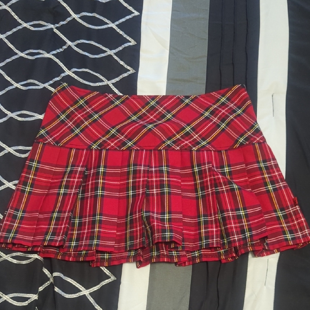 Royal Bones Red and Black Plaid Mini Skirt